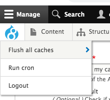 drupal icon and flush cache option