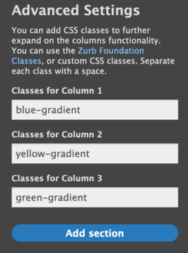 CSS classes Advanced Settings example 