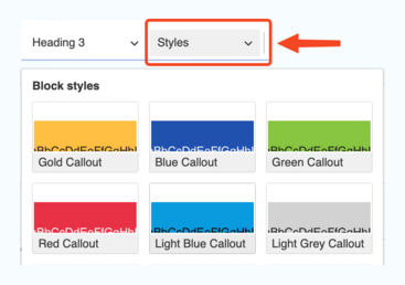 Block Styles Color Options Screenshot