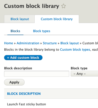 screenshot of the Add custom block button