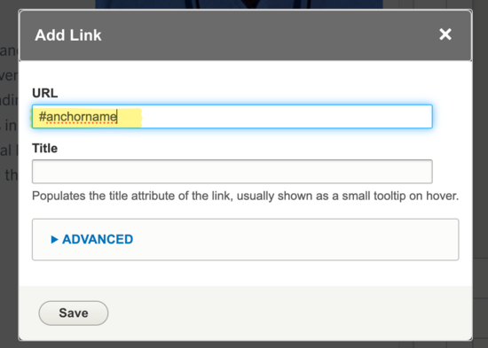 Add Anchor Link to the Add Link Dialog Box